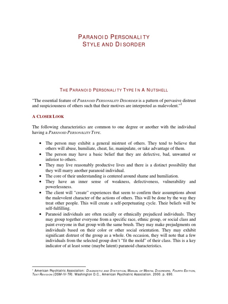 paranoid personality disorder case study pdf
