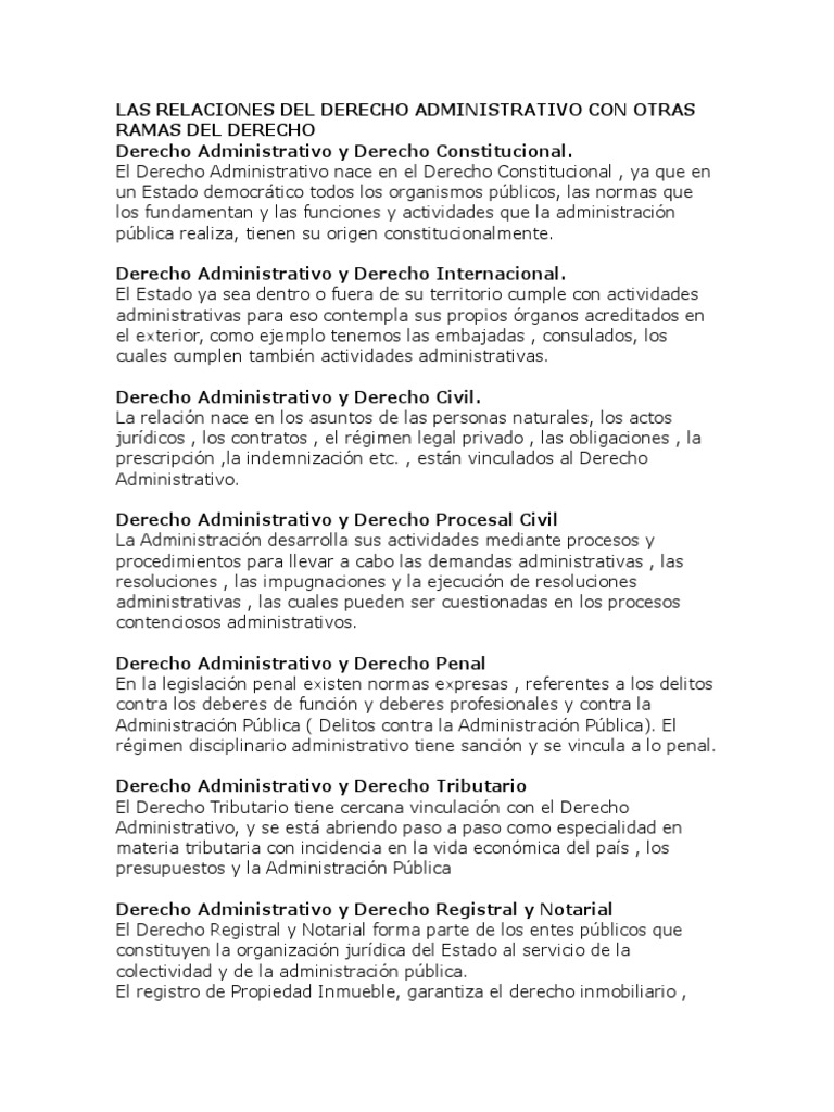 Las Relaciones Del Derecho Administrativo Con Otras Ramas