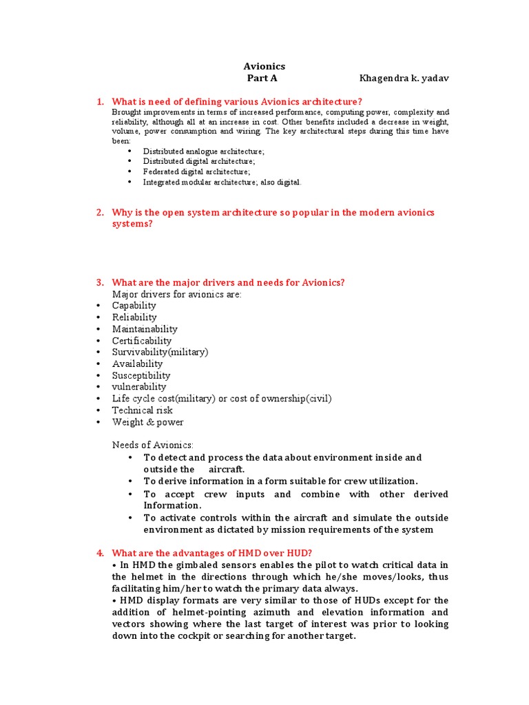 Avionics Question and Answers PDF Cockpit Avionics