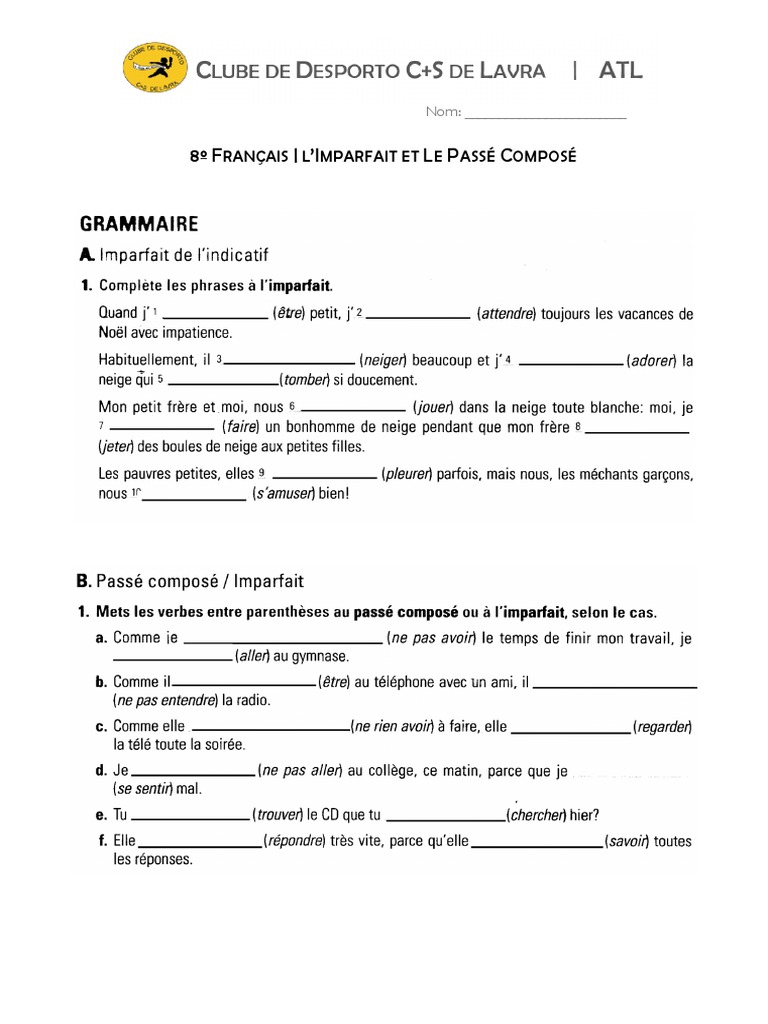 FRANC8 (2) Ficha Imparfait&PasseCompose | PDF