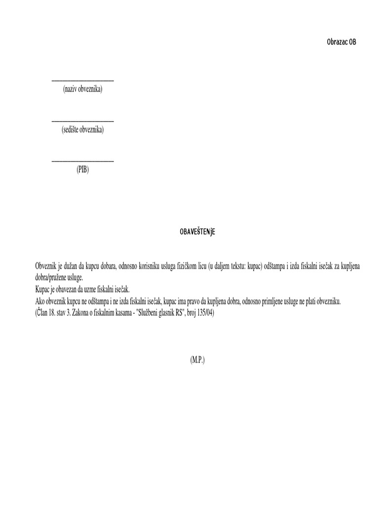 Obrazac OB | PDF