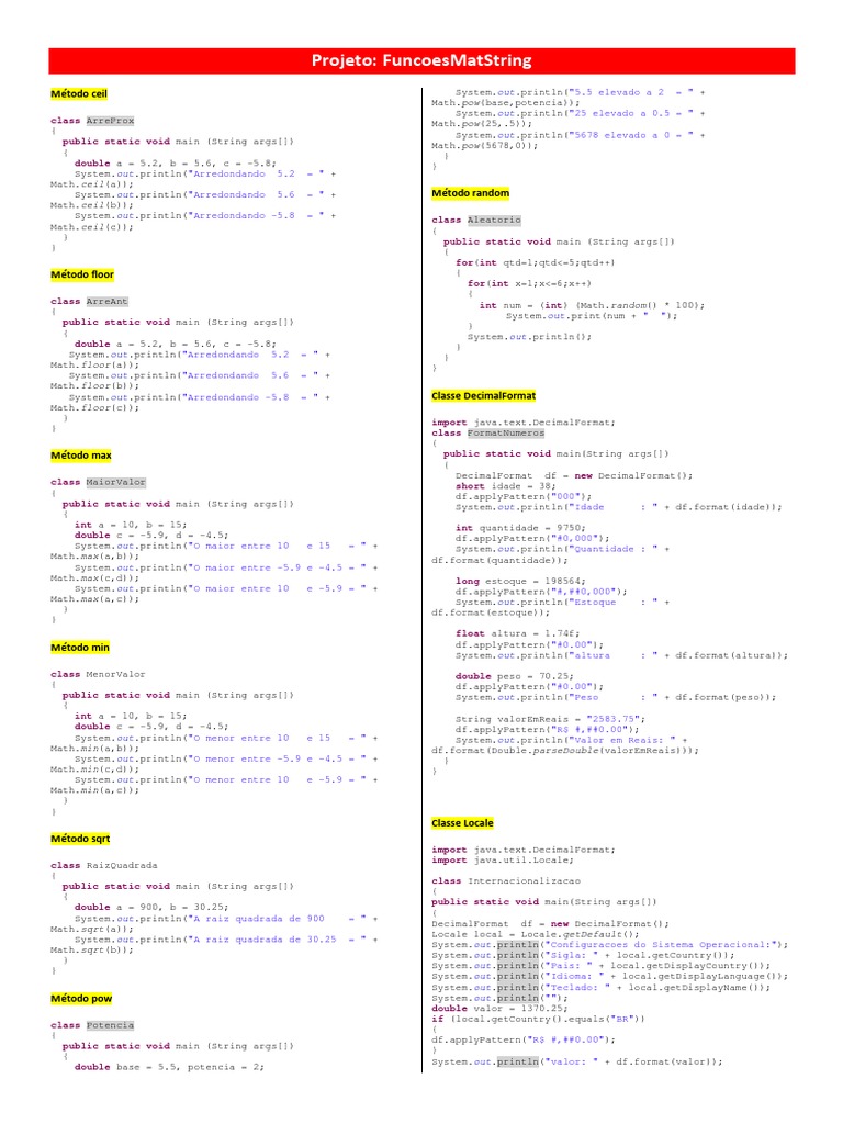 Funções Matemáticas e de Strings - Java - Alunos | PDF | Java ...