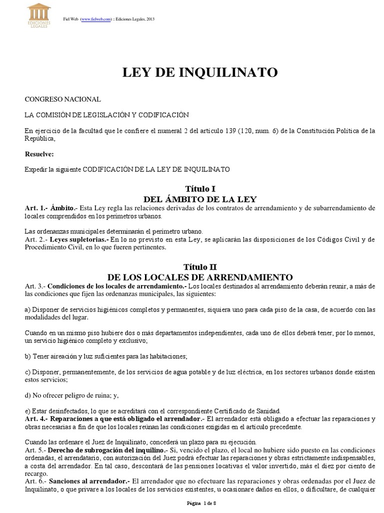 Ley de Inquilinato ecuador Desalojo Alquiler