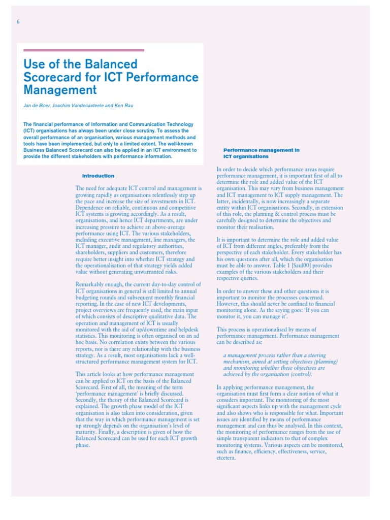 Use of The Balanced Scorecard For ICT Performance Management | PDF ...