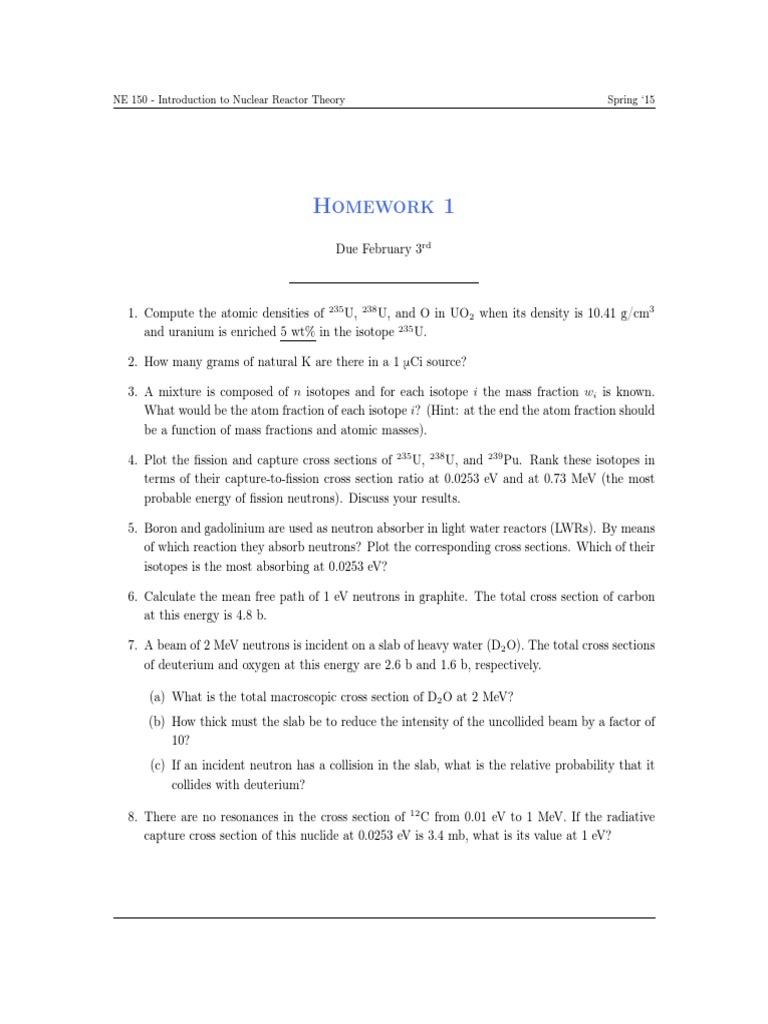 Nuclear Reactor Theory Homework 1 | PDF | Teaching Methods & Materials ...