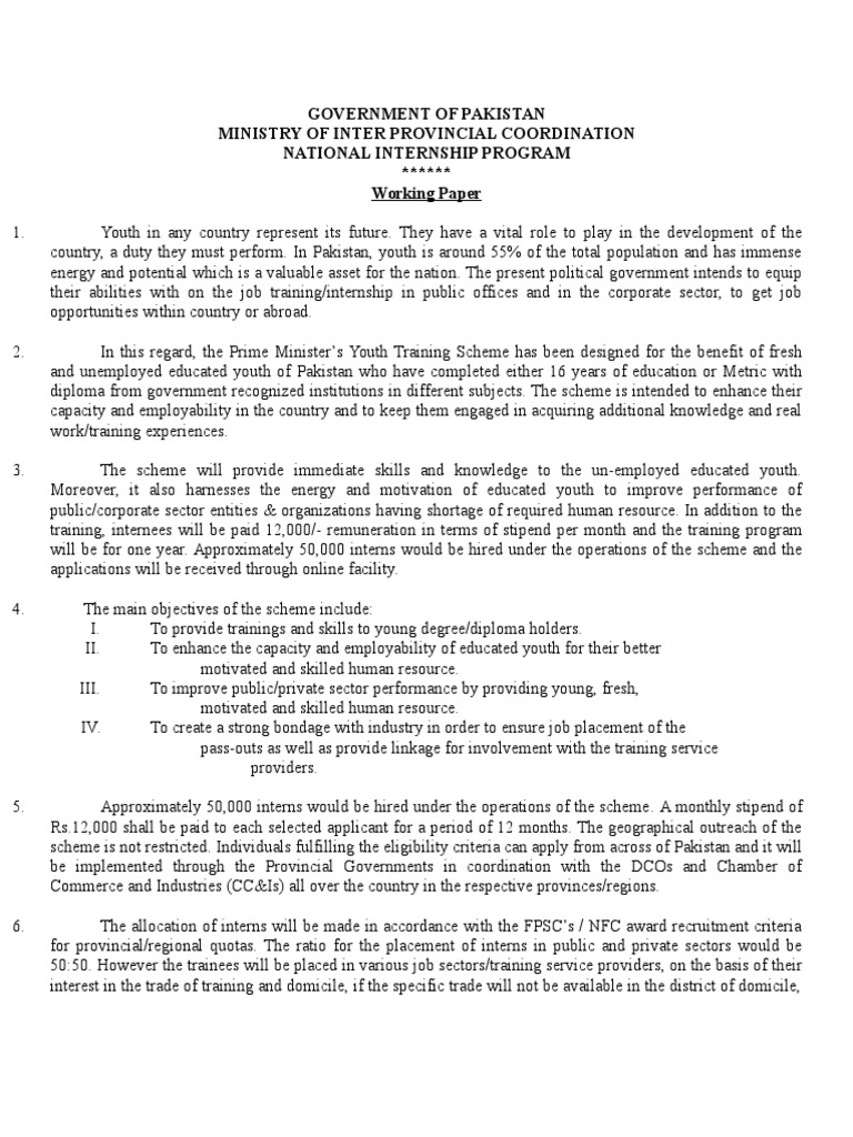 Government of Pakistan Ministry of Inter Provincial Coordination ...