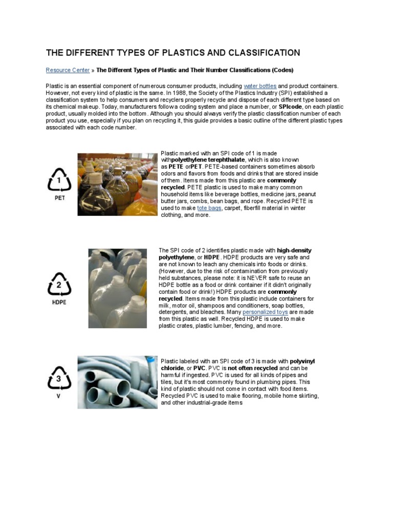Types and Classifications of Plastics | PDF | Plastic | Polyvinyl Chloride