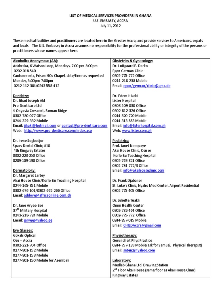 Medical Providers in Greater Accra | PDF | Wellness