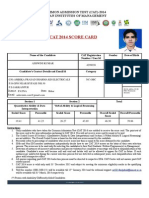 CAT 2014 score card for Ashwini Kumar