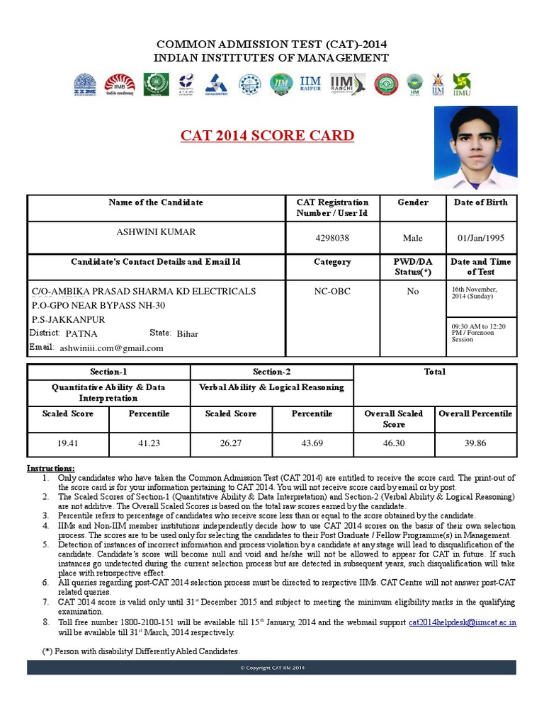 CAT 2014 Score Card Details | PDF