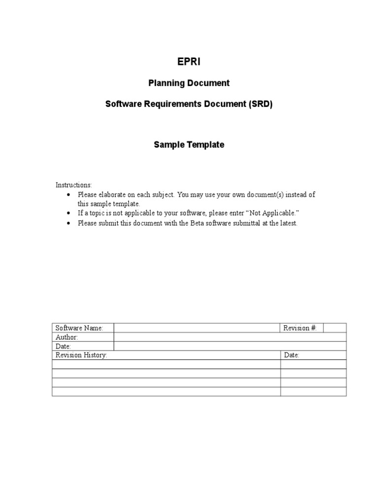 Software Requirements Document Sample Template | Reliability ...