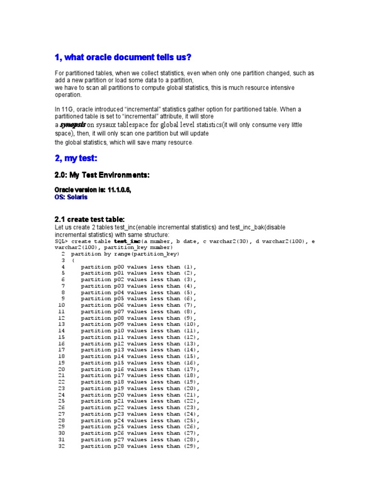 Incrementalstatistics For Partitioned Tables In11g PDF Oracle Database Database Index
