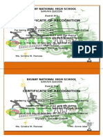 Certificate of Recognition: Bignay National High School