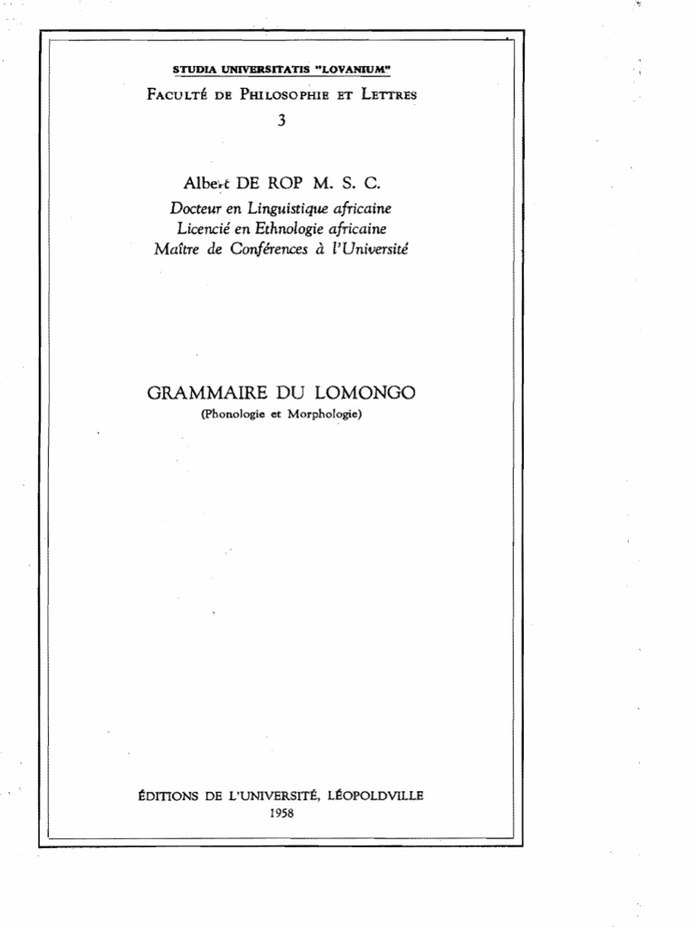 Grammaire du Lomongo : Voyelles et Syntaxe | PDF | Langue à tons | Syllabe