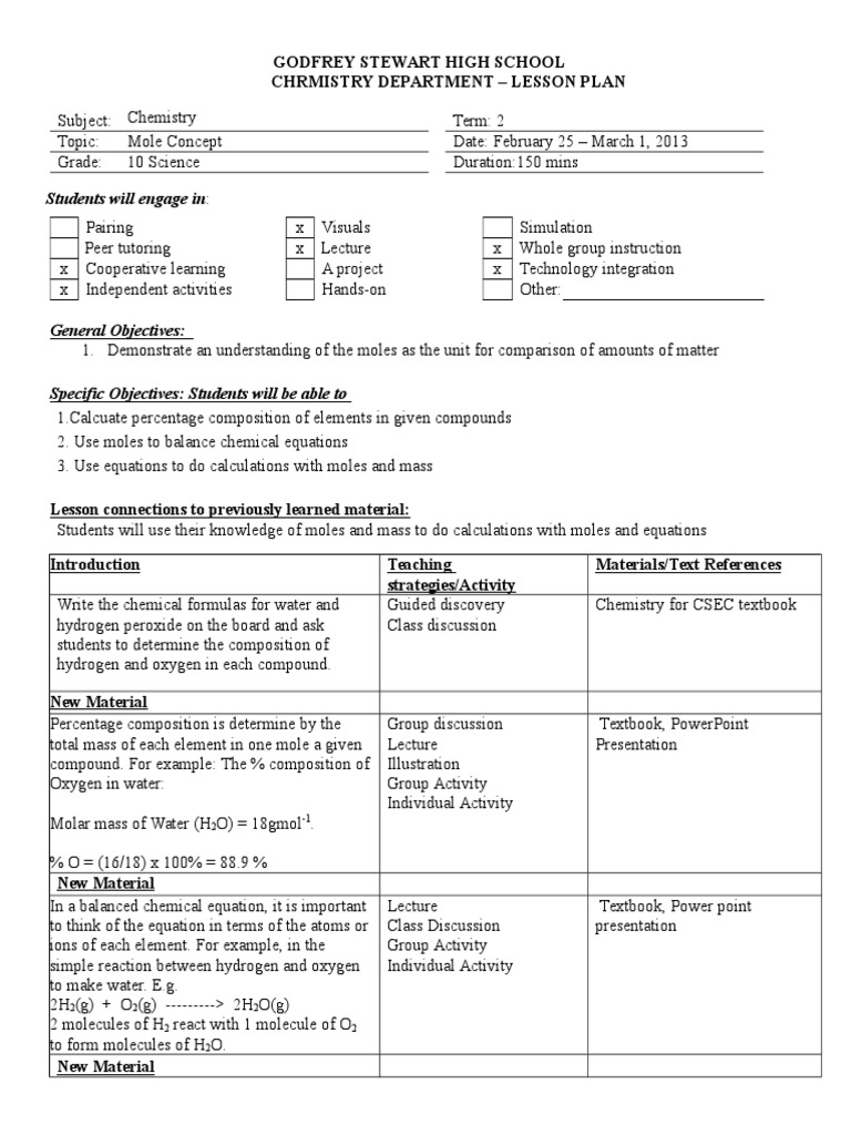 February 25 - March 1, 2013. Mole Concept 2 | Mole (Unit) | Lesson Plan