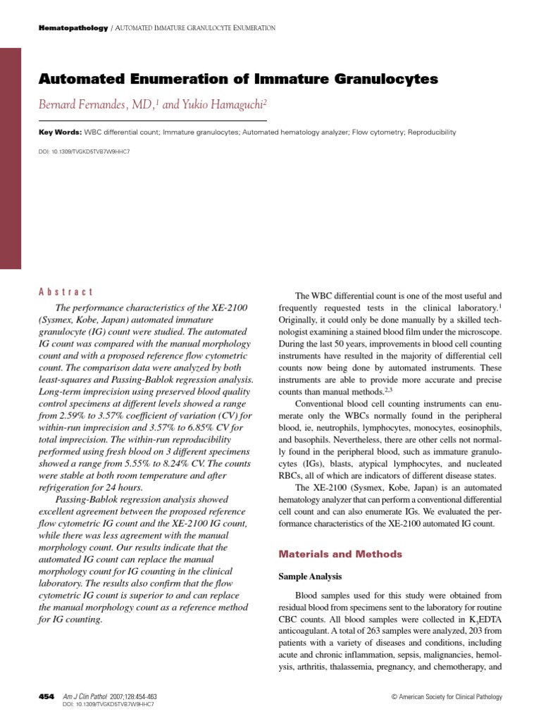 Immature granulocytes White Blood Cell Coefficient Of Variation