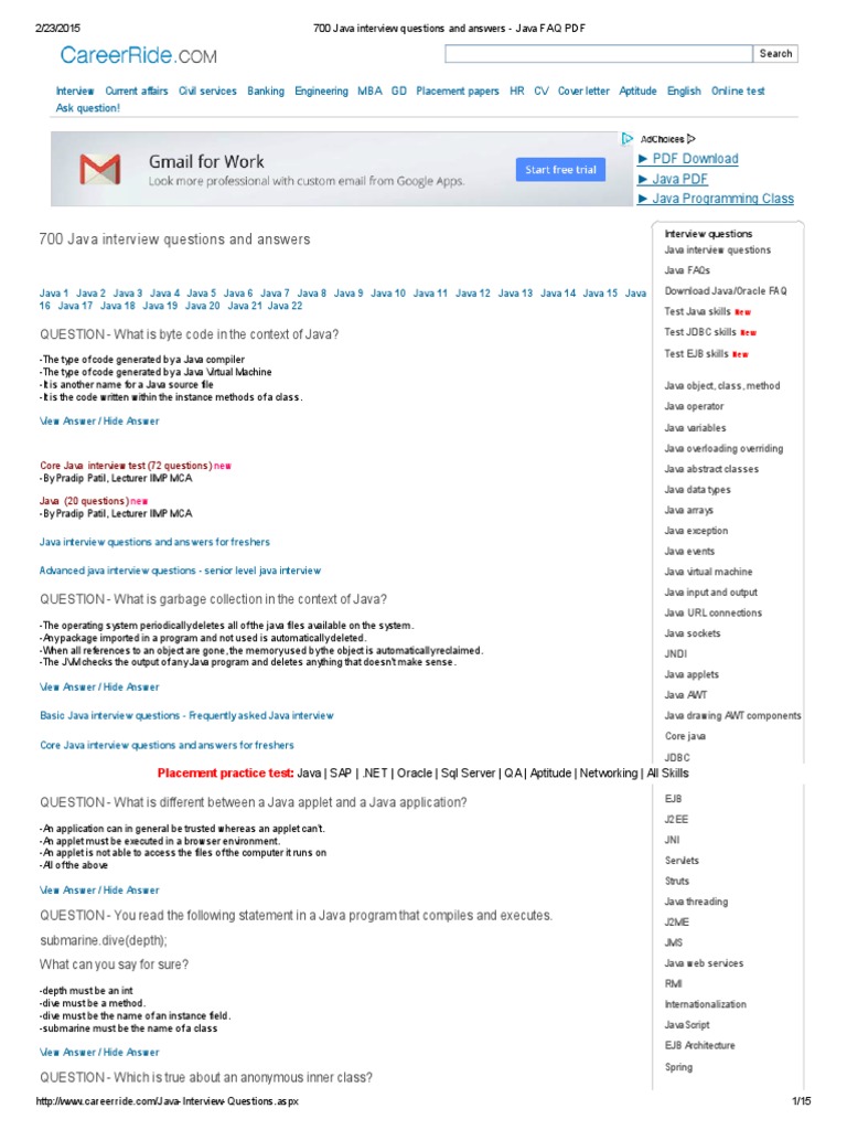 Java Interview Questions And Answers Java Programming Language Class Puter Programming