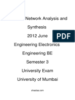 Electrical Network Analysis and Synthesis 2012 June Engineering Electronics Engineering BE Semester 3 University Exam University of Mumbai