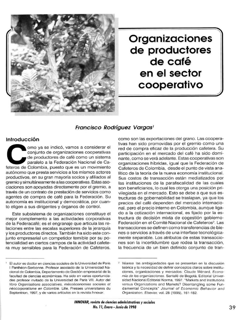 Organizaciones de Productores de Café en El Sector Cooperativo ...