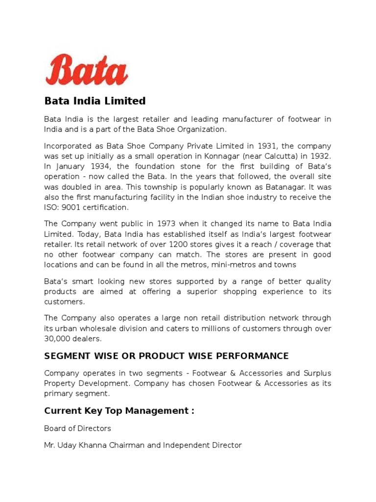 project report on bata shoes