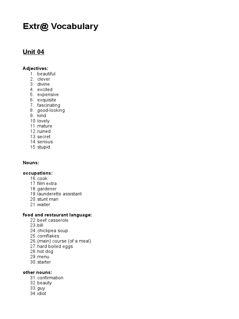 Extr@ Vocabulary: Unit 04 | PDF