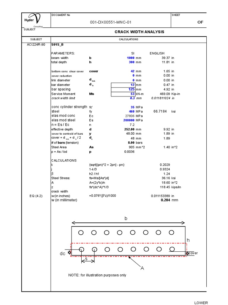 ACI Crack Width Calculation Sheets | PDF | Pascal (Unit) | Pounds Per ...