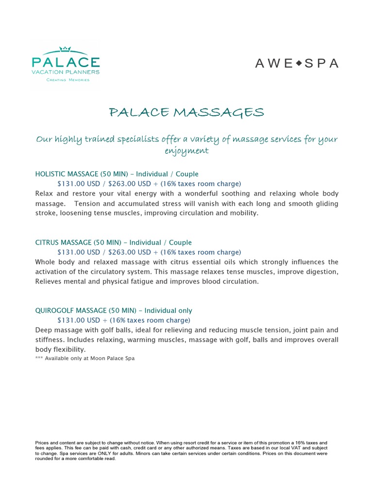 Spa Menu With Descriptions 2015 | PDF | Massage | Spa, image size:768x1024