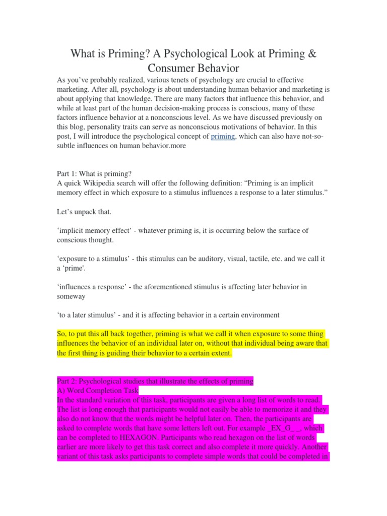 What Is Priming | PDF | Priming (Psychology) | Behavior