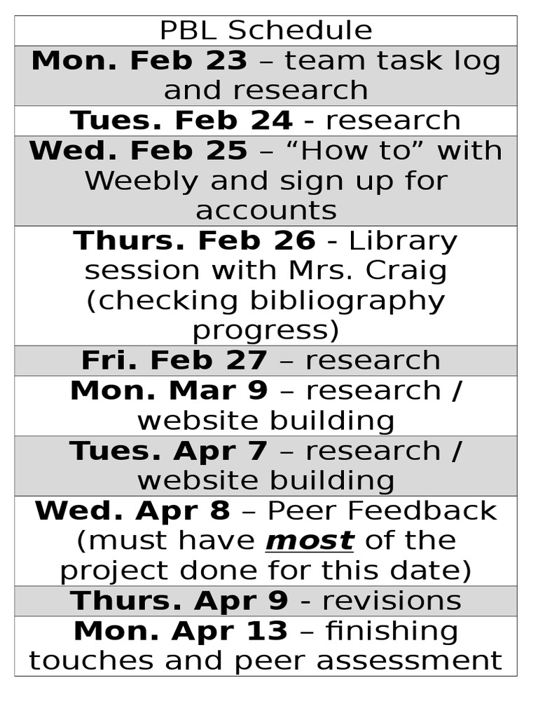 PBL Schedule | PDF