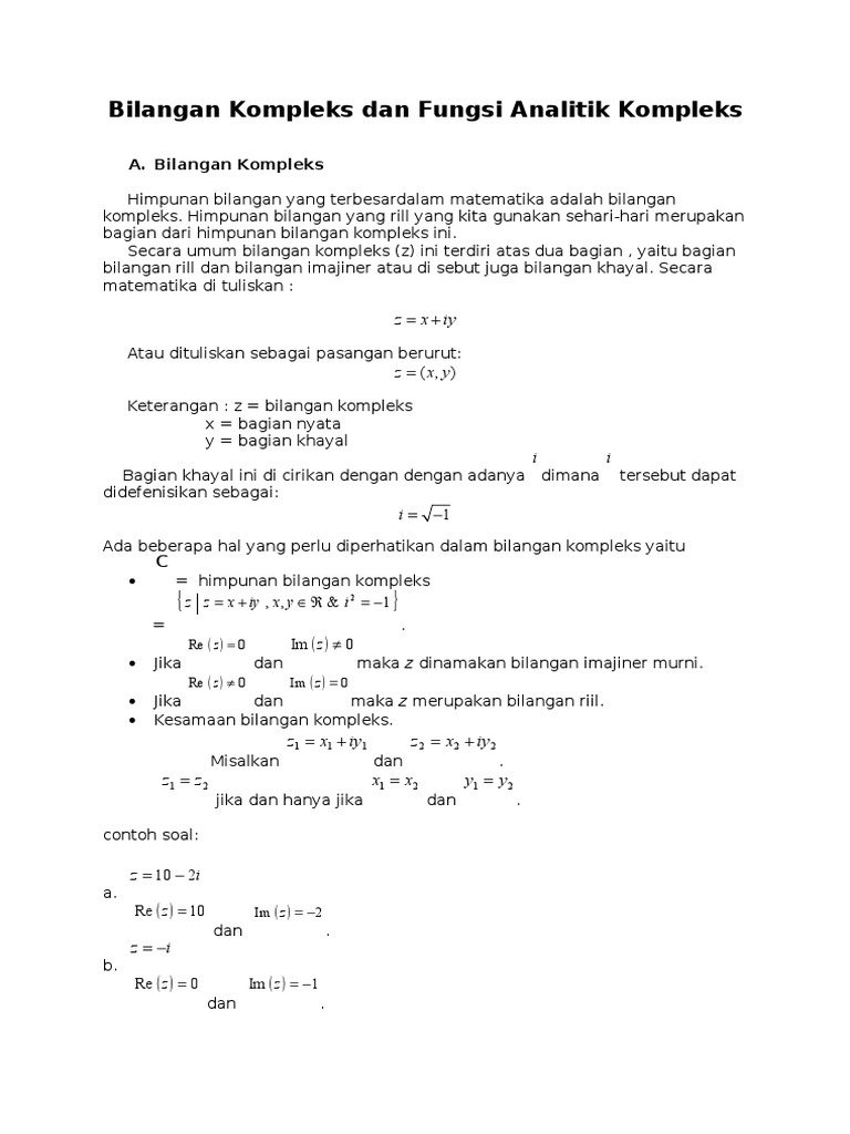 Bilangan Kompleks Dan Fungsi Analitik Kompleks Docx