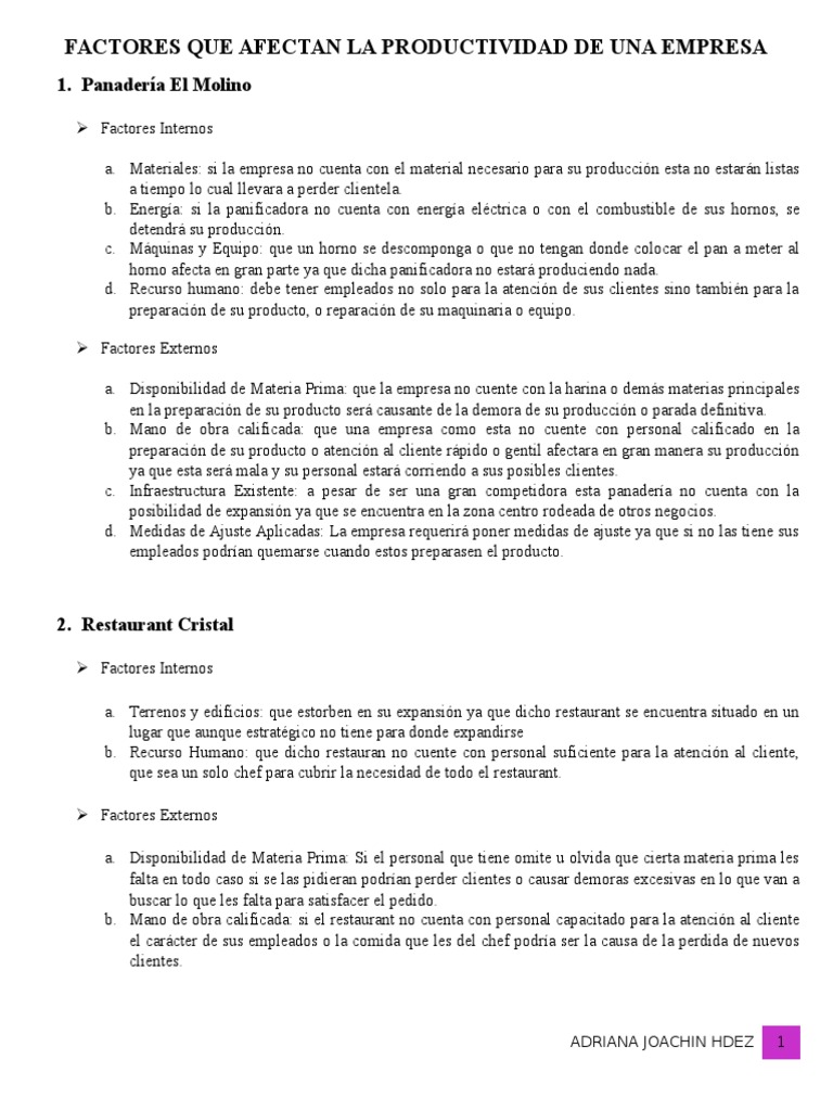 Factores que Afectan la Productividad Empresarial | PDF | Recursos ...
