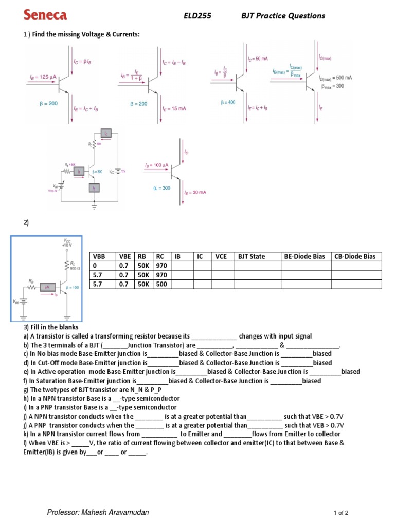 BJT Practice Problems and Solutions | PDF | Bipolar Junction Transistor ...