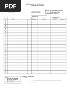 Form 1 Early Registration Form