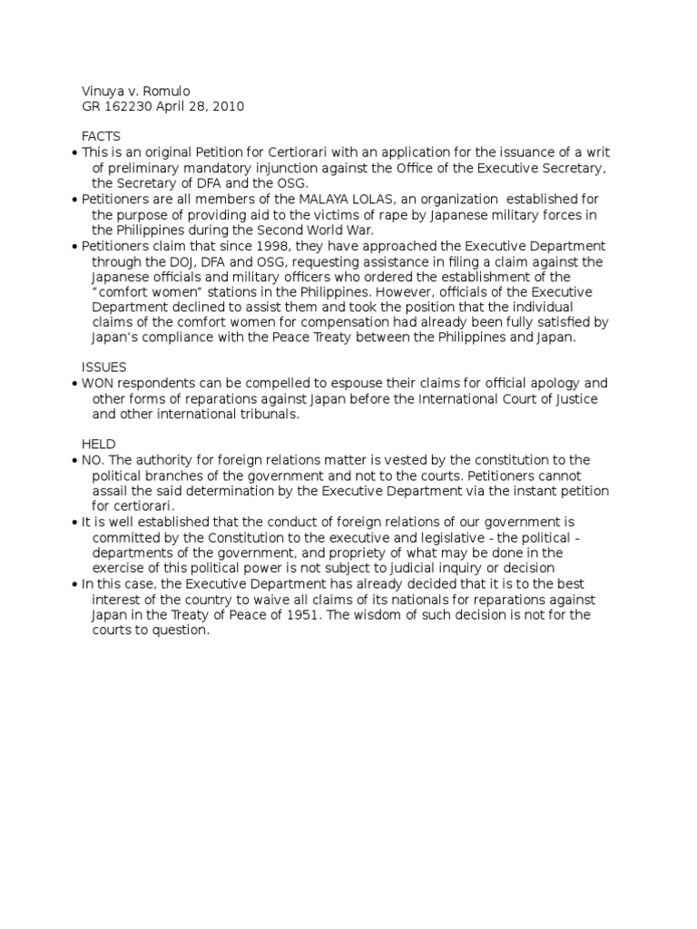 Vinuya vs romulo digest pdf