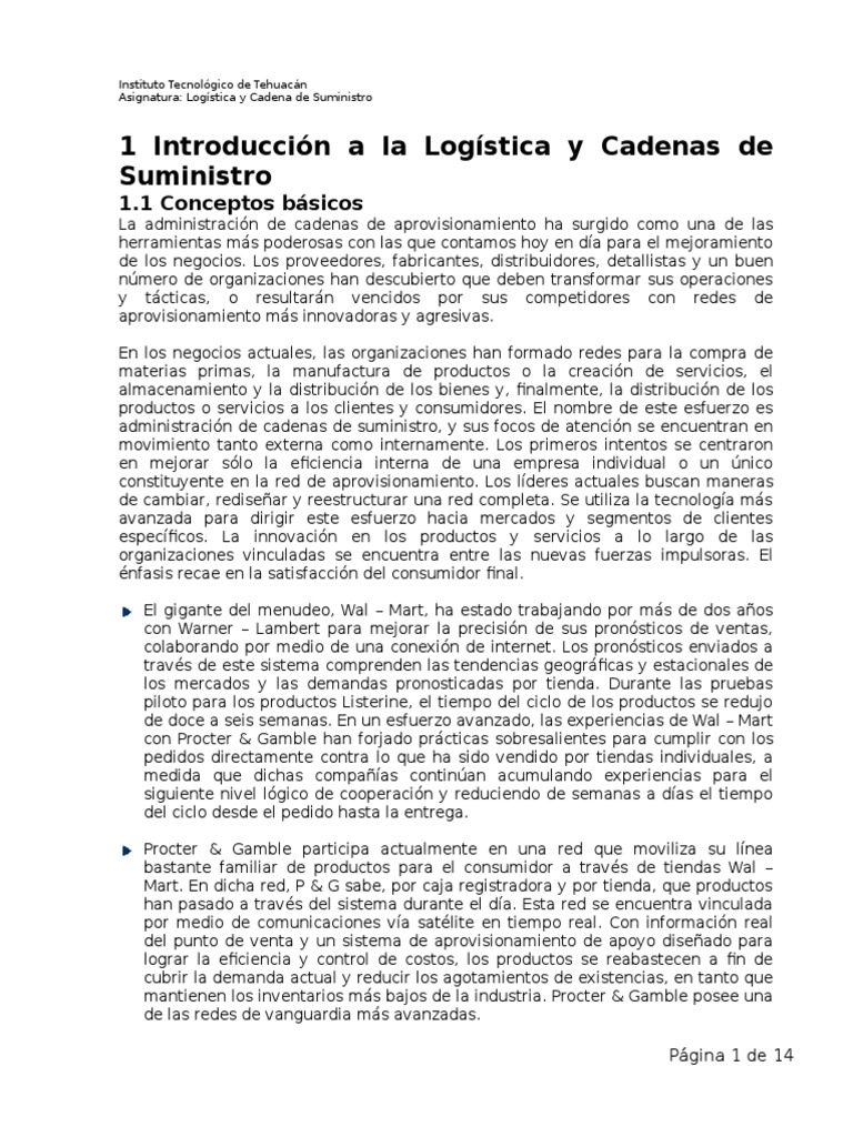 Unidad 1 Introducción A La Logística y Cadenas de Suministro (Apuntes ...