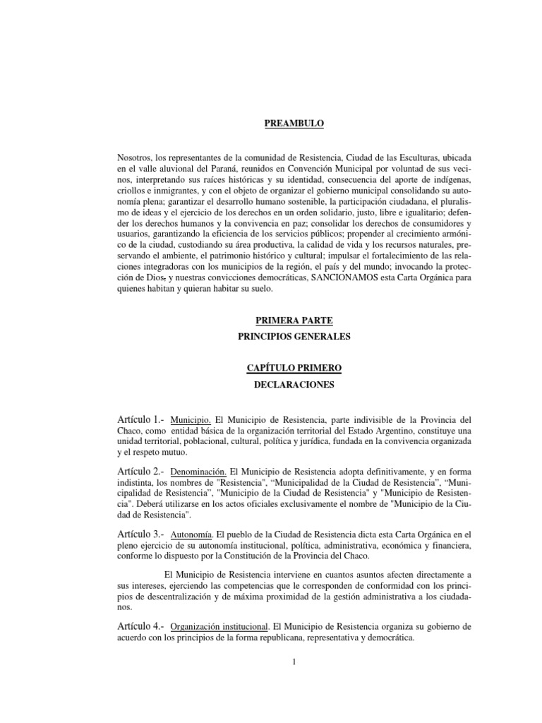 Carta Orgánica Resistencia PDF Turismo Mujer