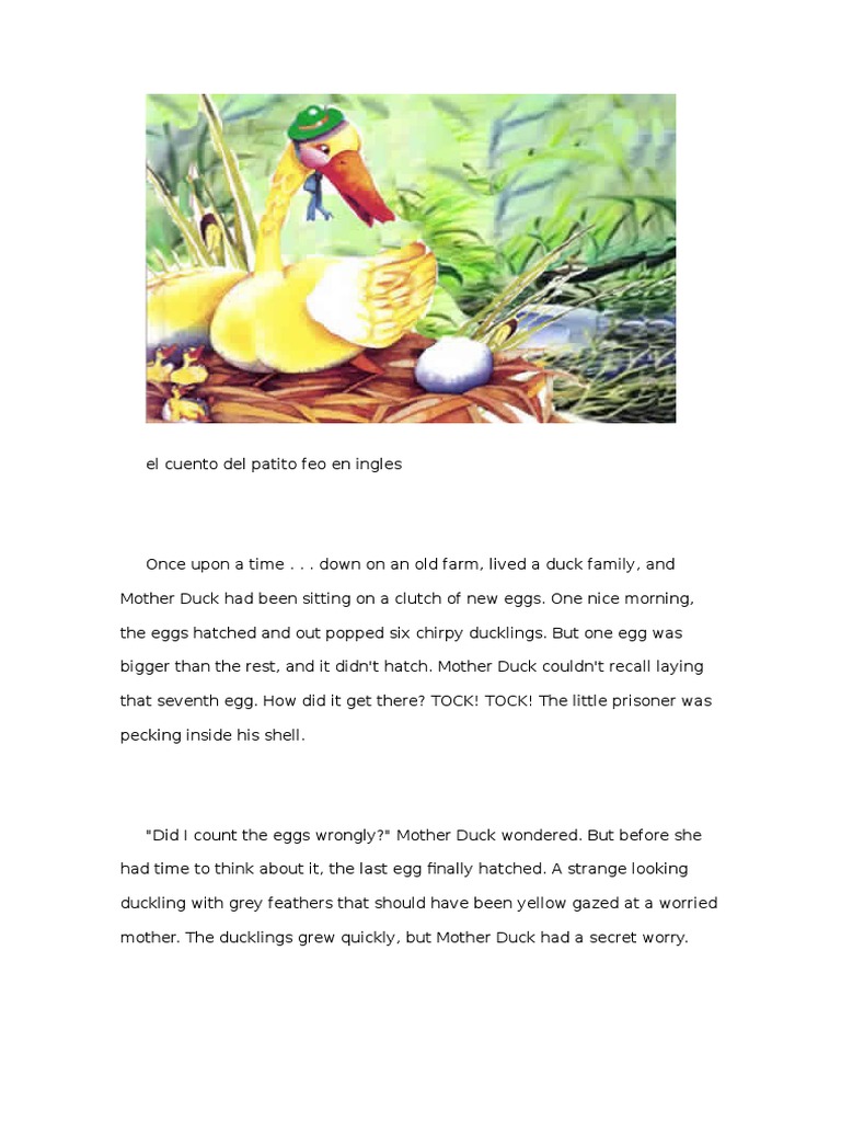 El Cuento Del Patito Feo en Ingles PDF Duck Birds