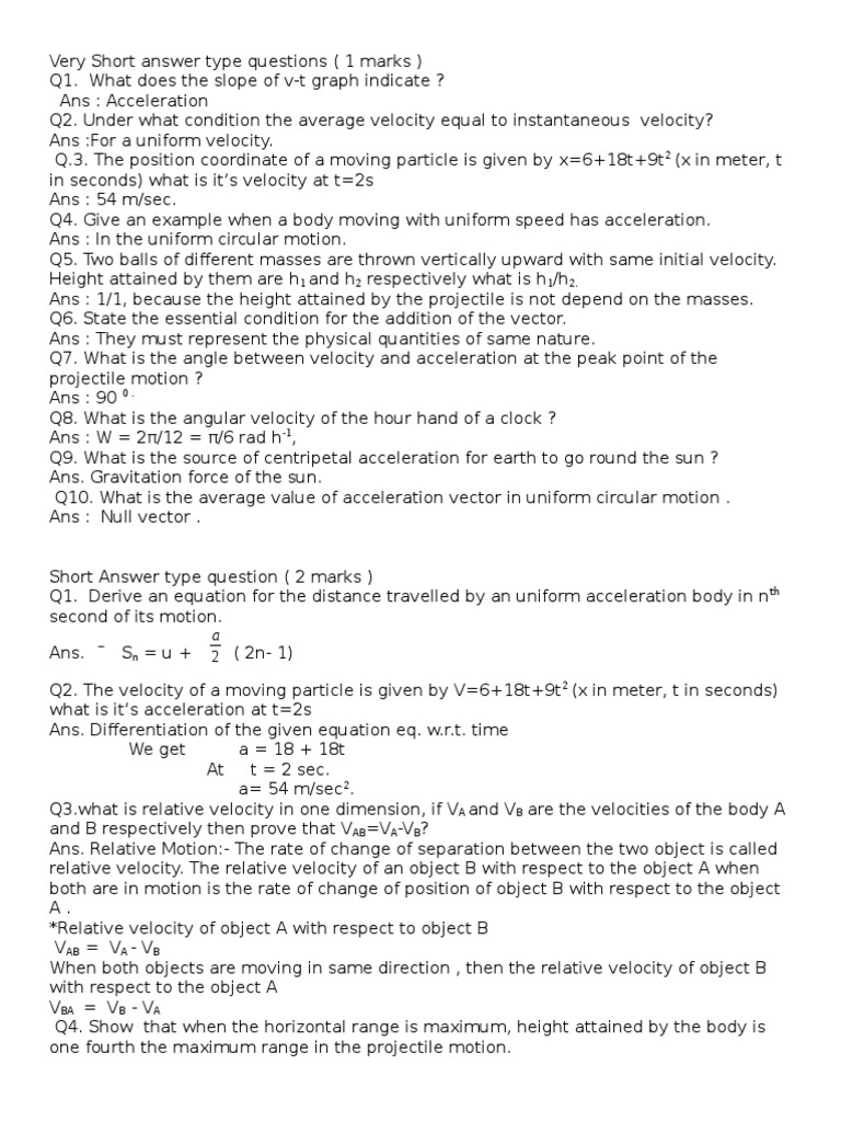 Class 9 Acceleration and Motion Answers | PDF | Acceleration | Velocity