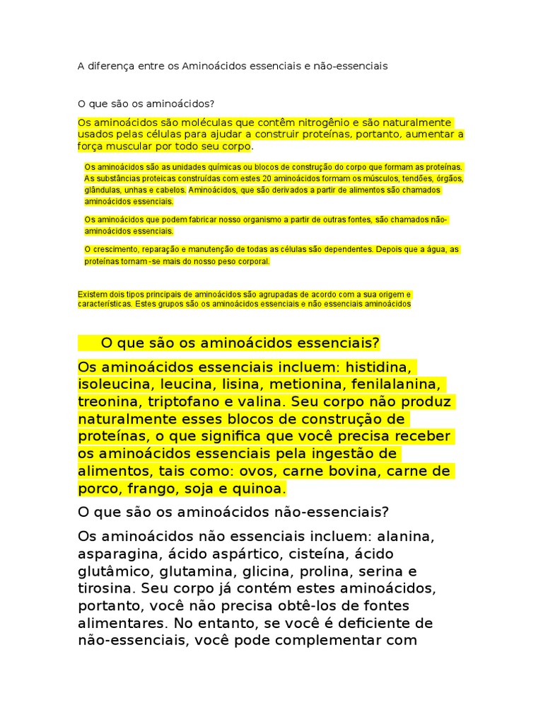 A diferença entre aminoácidos essenciais e não-essenciais | PDF ...