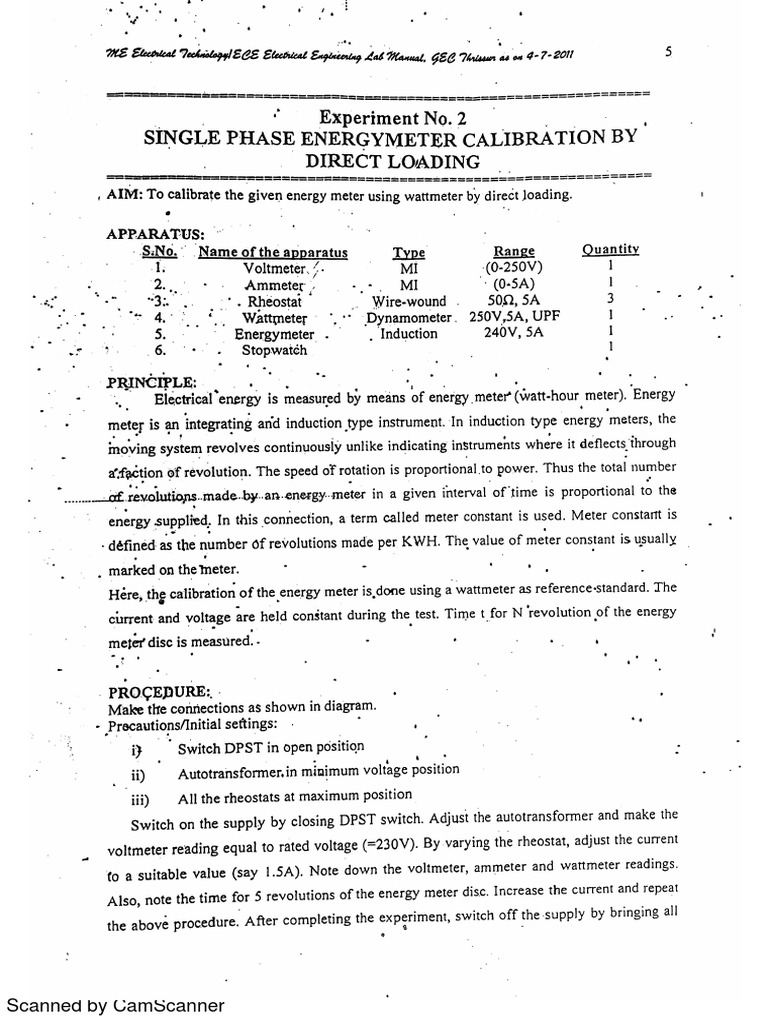 Single Phase Energy Meter Calibration by Direct Loading | PDF ...