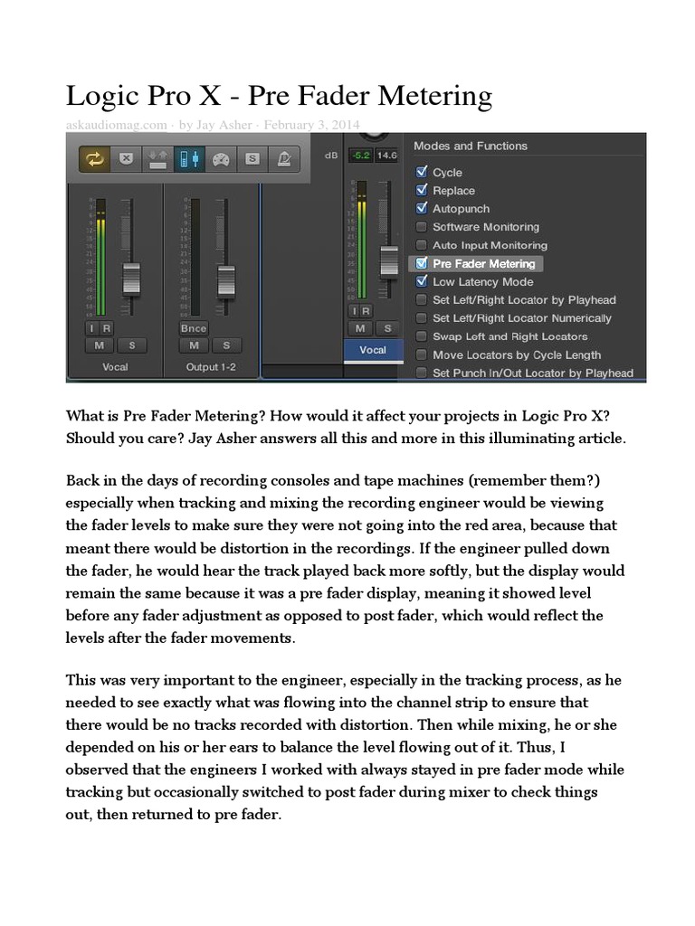 Logic Pro X Pre Fader Metering PDF Engineering