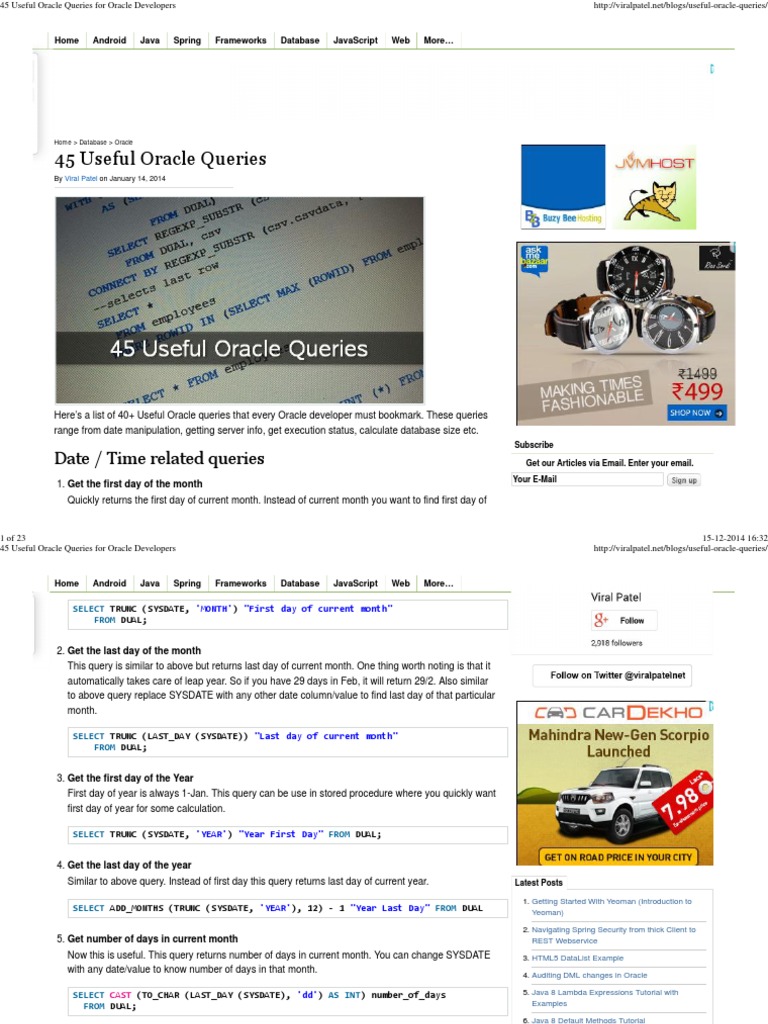 45 Useful Oracle Queries For Oracle Developers | PDF | Oracle Database ...