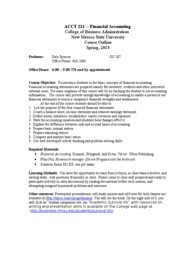 Financial Accounting Course Outline | PDF | Homework | Test (Assessment)