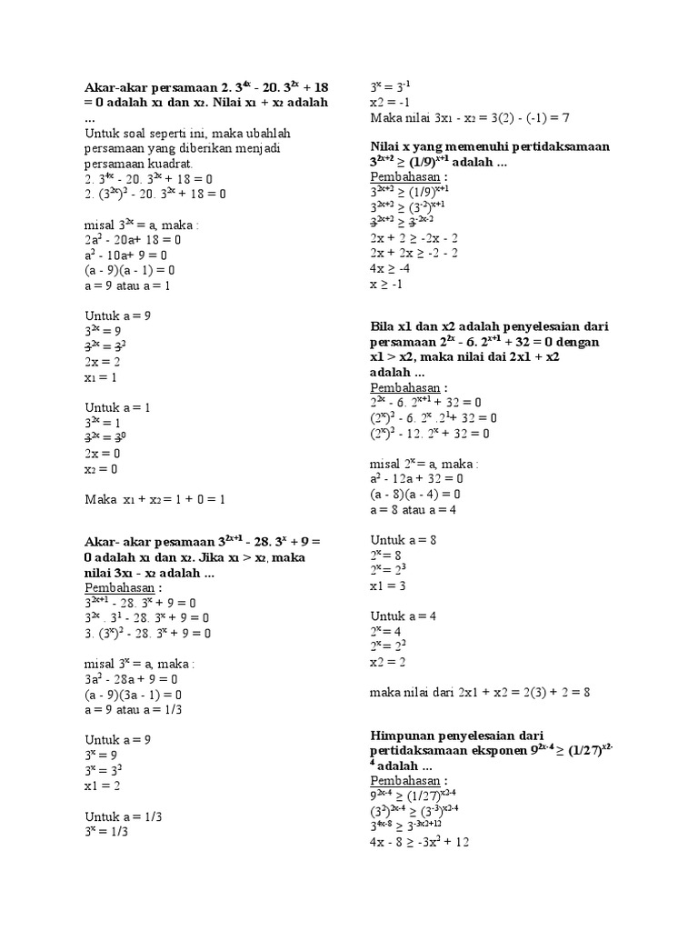 Contoh Soal Eksponen Kelas 10 Dan Pembahasannya Pdf