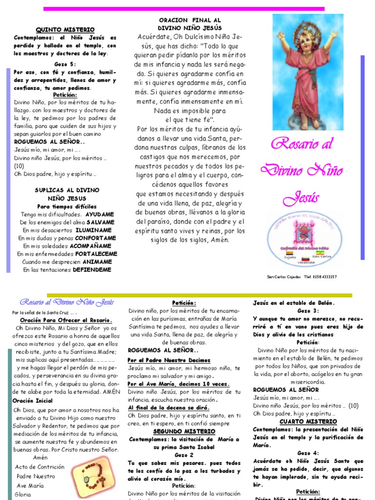 ROSARIO AL DIVINO NIÑO JESUS IMPR ☺ | María, madre de Jesús | Oración