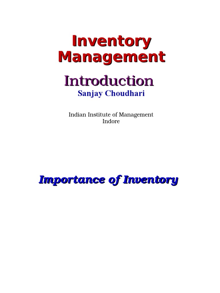 PPT 01 Inventory Management Introduction Inventory Distribution