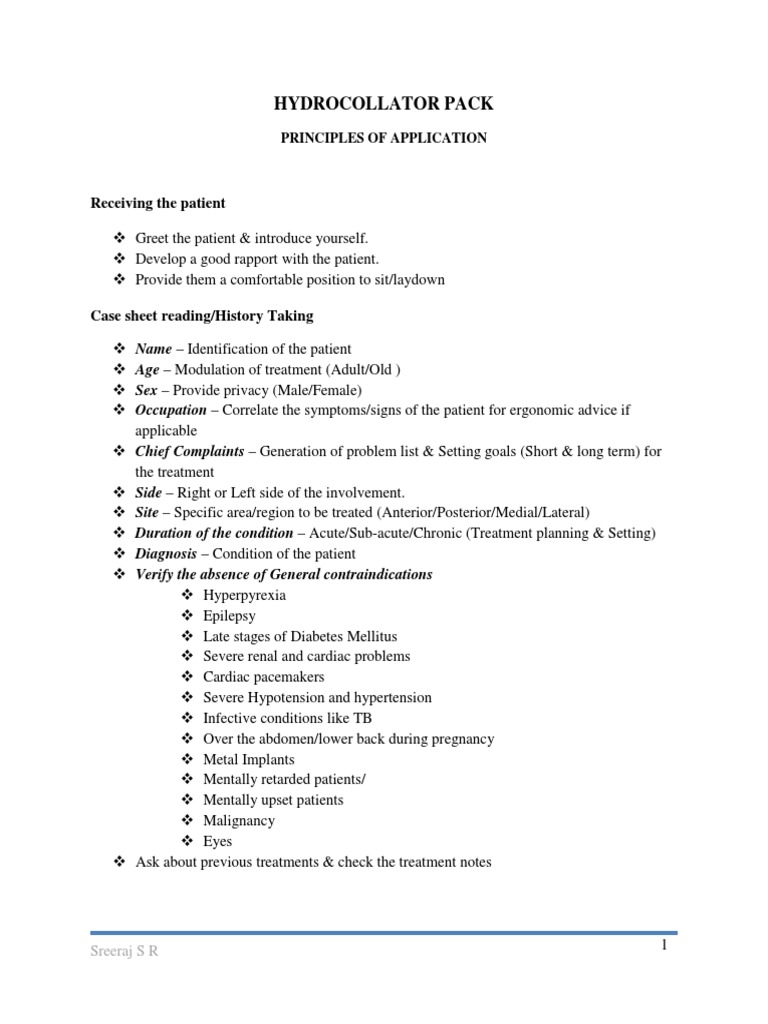 Hydrocollator Pack Application PDF Clinical Medicine Medicine