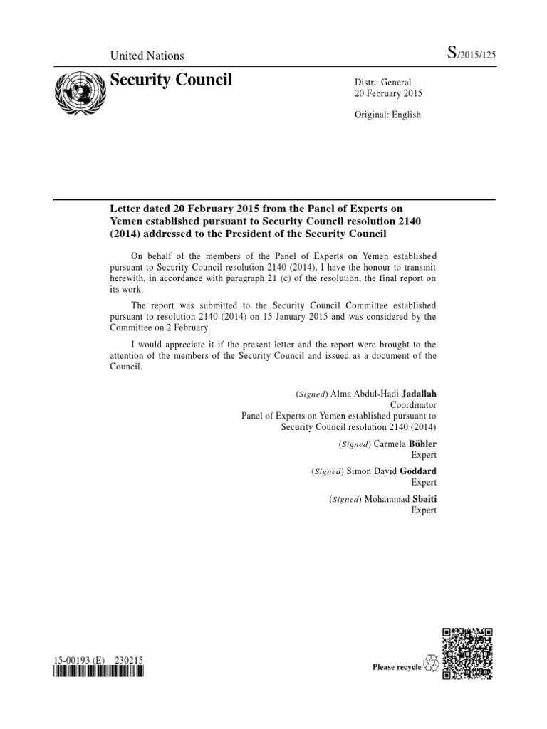 UN Panel of Experts Report On Security Council Sanctions Yemen | PDF ...