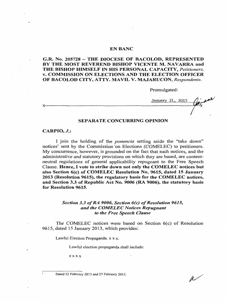 The diocese of bacolod v commission on elections g r no 205728