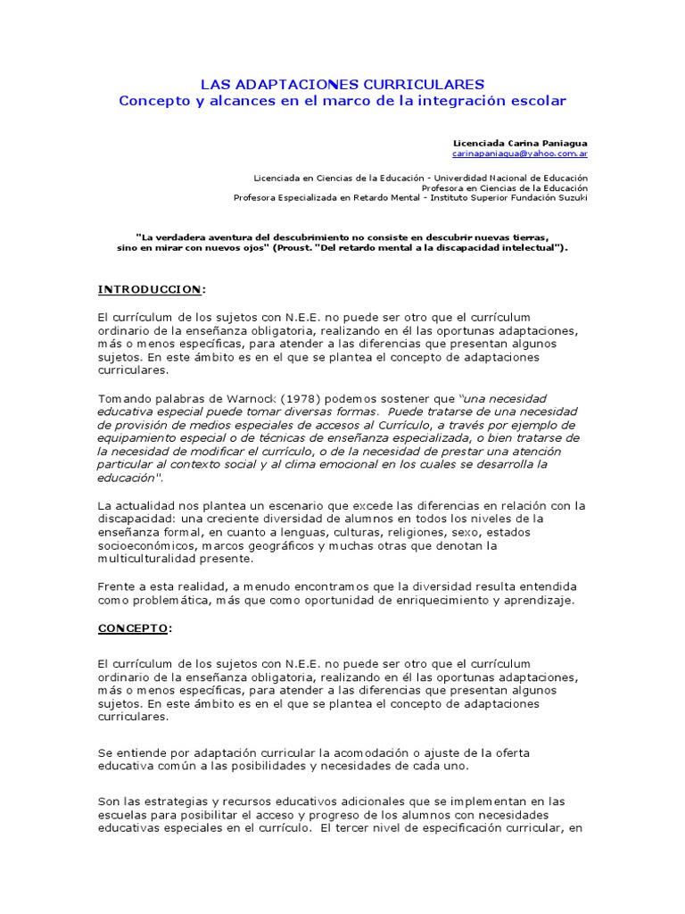 Propuesta de Adecuaciones Curriculares | PDF | Plan de estudios | Invalidez